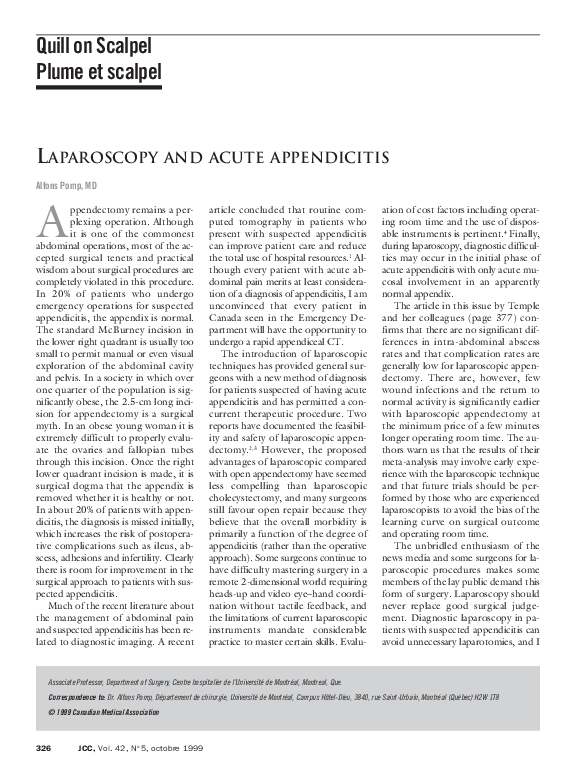 (PDF) Laparoscopy and acute appendicitis
