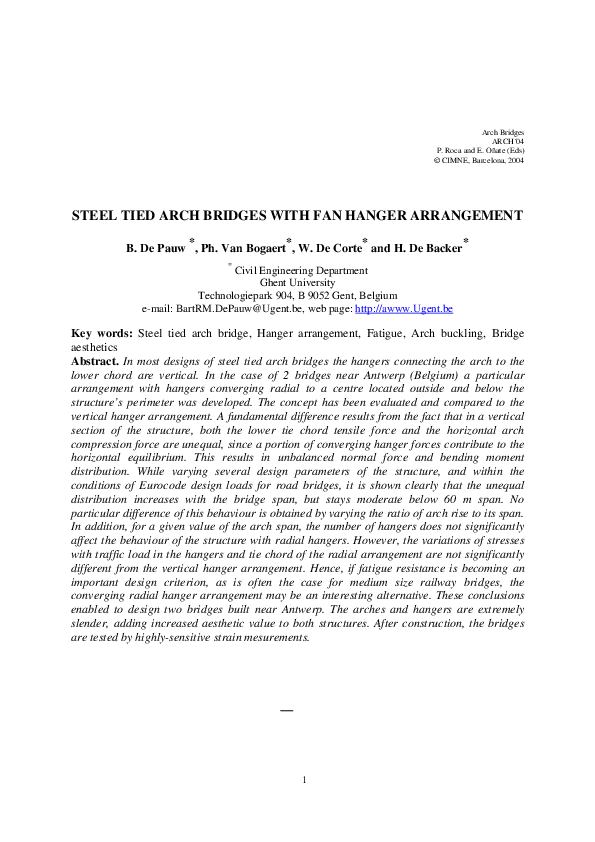 (PDF) Steel tied arch bridges with fan hanger arrangement