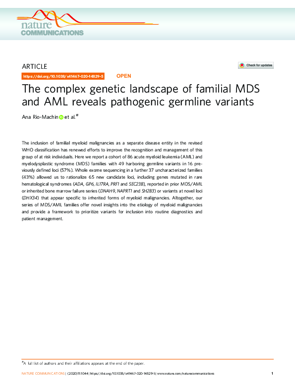 (PDF) The complex genetic landscape of familial MDS and AML reveals ...