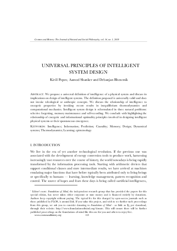(PDF) Universal Principles of Intelligent System Design