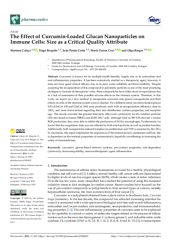 (PDF) The Effect of Curcumin-Loaded Glucan Nanoparticles on Immune ...