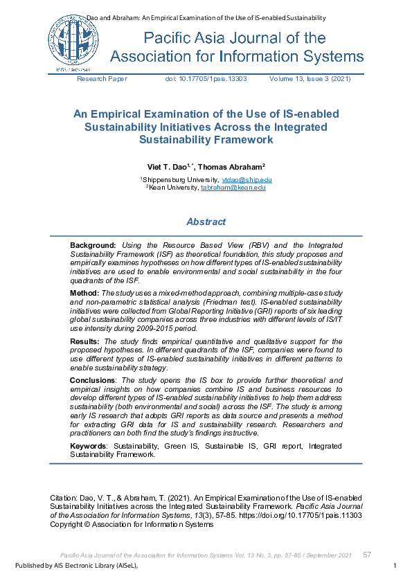 (PDF) An Empirical Examination of the Use of IS-enabled Sustainability ...