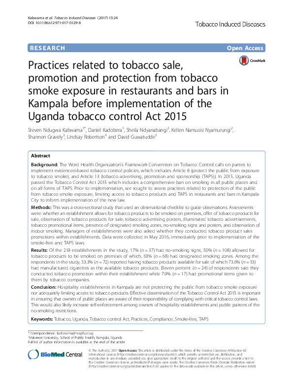tobacco control act pdf Addressing Pediatric Use: Strategies for Clinicians PDF) Practices related to tobacco