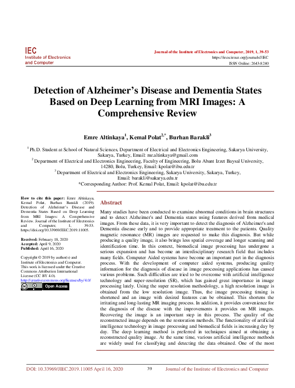 (PDF) Detection of Alzheimer’s Disease and Dementia States Based on ...