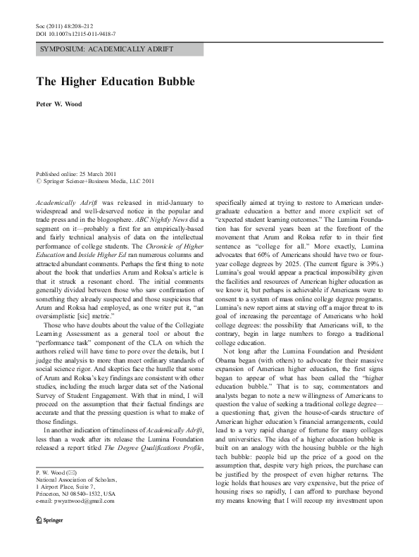 (PDF) The Higher Education Bubble