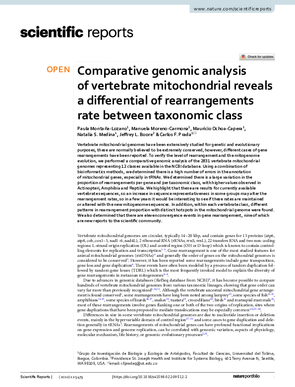(PDF) Comparative genomic analysis of vertebrate mitochondrial reveals ...