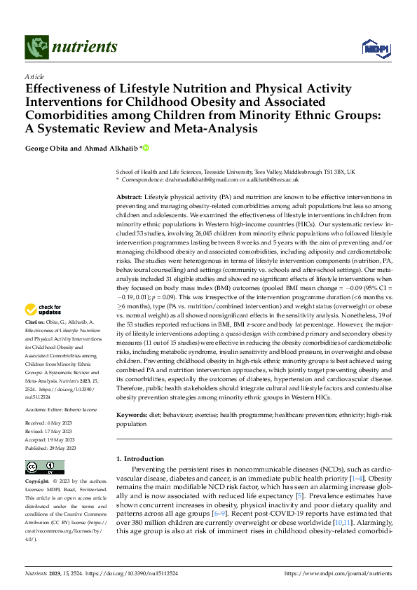 (PDF) Effectiveness of Lifestyle Nutrition and Physical Activity ...