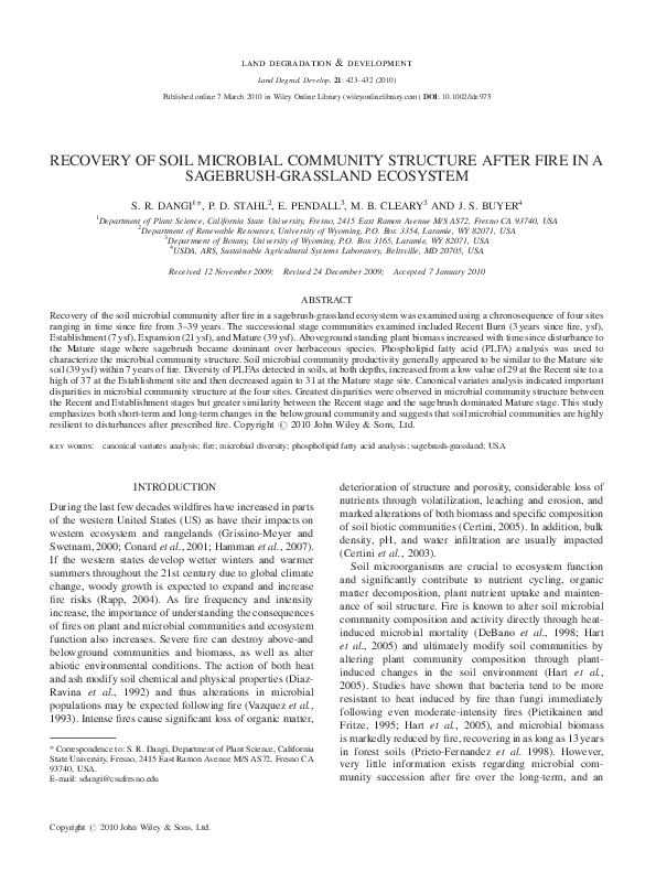 (PDF) Recovery of soil microbial community structure after fire in a ...