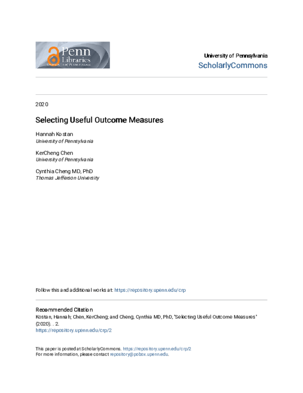 (PDF) Selecting Useful Outcome Measures