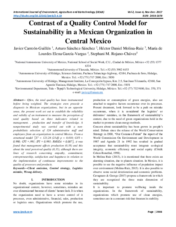 (PDF) Contrast of a Quality Control Model for Sustainability in a ...
