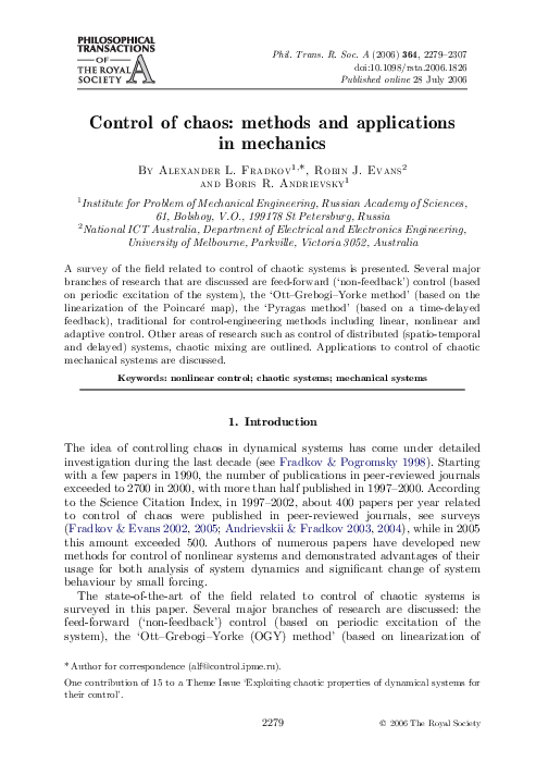 (PDF) Control of chaos: methods and applications in mechanics