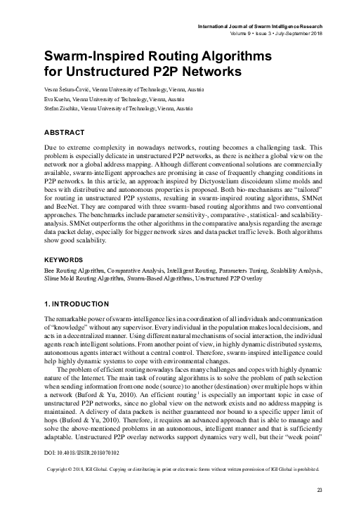 (PDF) Swarm-Inspired Routing Algorithms for Unstructured P2P Networks