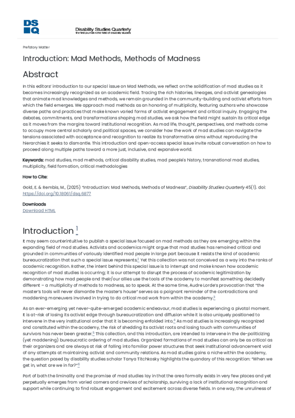 (PDF) Introduction: Mad Methods, Methods of Madness