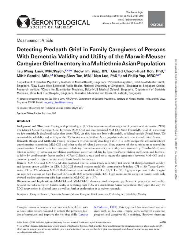 (PDF) Detecting Predeath Grief in Family Caregivers of Persons With ...