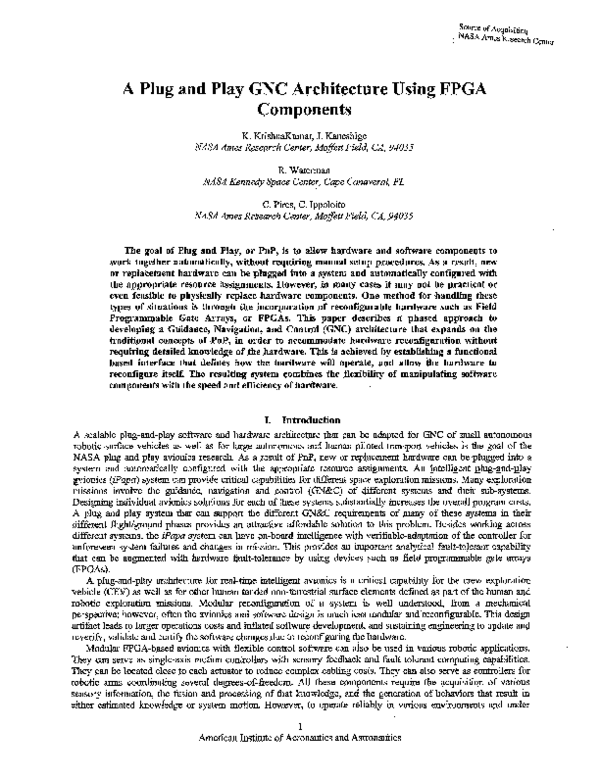 (PDF) A Plug and Play GNC Architecture Using FPGA Components