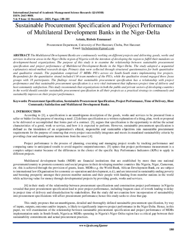 (PDF) Sustainable Procurement Specification and Project Performance of ...
