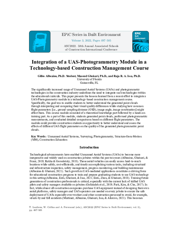 (PDF) Integration of a UAS-Photogrammetry Module in a Technology-based ...
