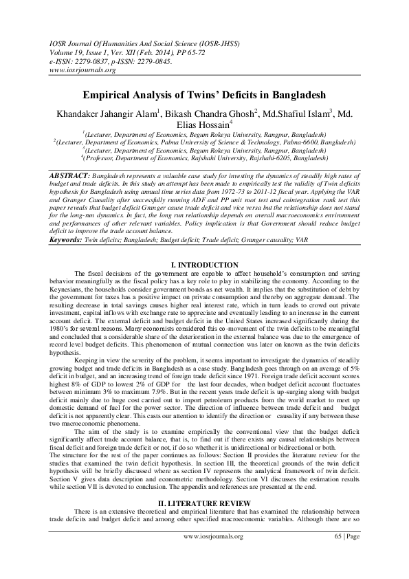 (PDF) Empirical Analysis of Twins’ Deficits in Bangladesh