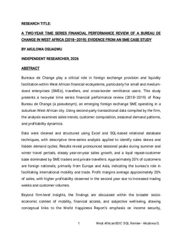 (PDF) A Financial Performance Review of a West African BDC Using SQL