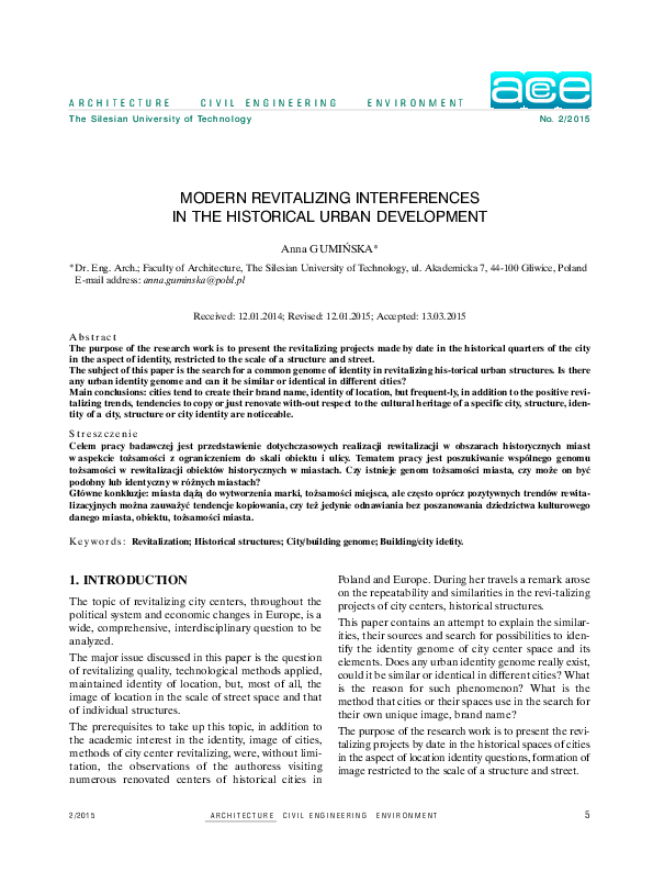 (PDF) Modern revitalizing interferences in the historical urban development