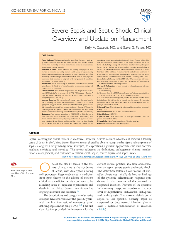 (PDF) Severe Sepsis and Septic Shock: Clinical Overview and Update on ...