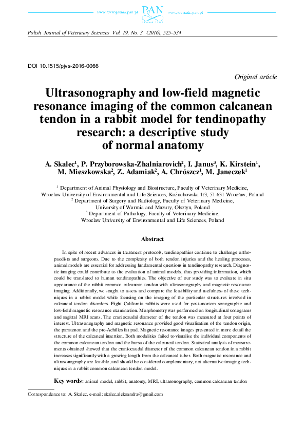 (PDF) Ultrasonography and Low-field Magnetic Resonance Imaging of the ...