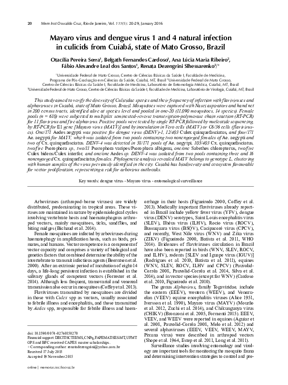 (PDF) Mayaro virus and dengue virus 1 and 4 natural infection in ...