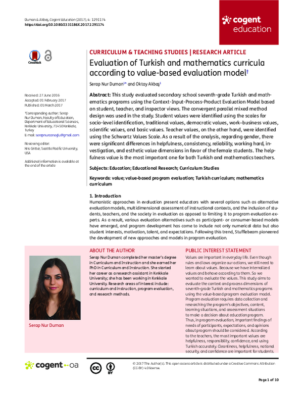 (PDF) Evaluation of Turkish and mathematics curricula according to ...