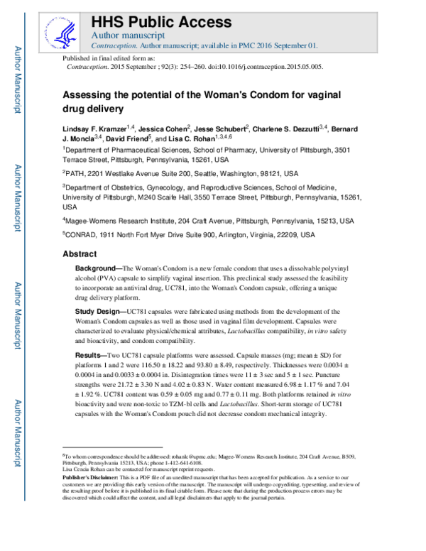 (PDF) Assessing the potential of the Woman's Condom for vaginal drug ...