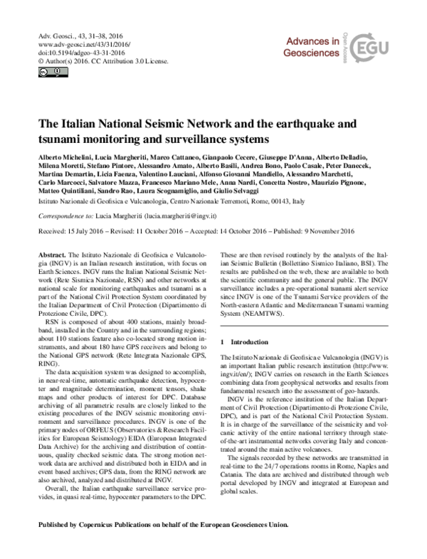 (PDF) The Italian National Seismic Network and the earthquake and ...