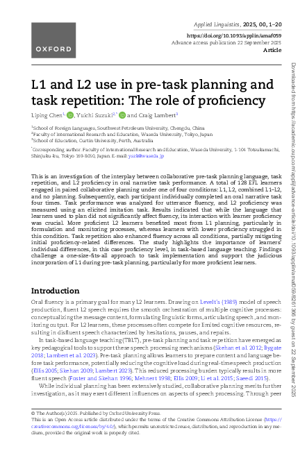 (PDF) (2025) L1 and L2 use in pre-task planning and task repetition ...