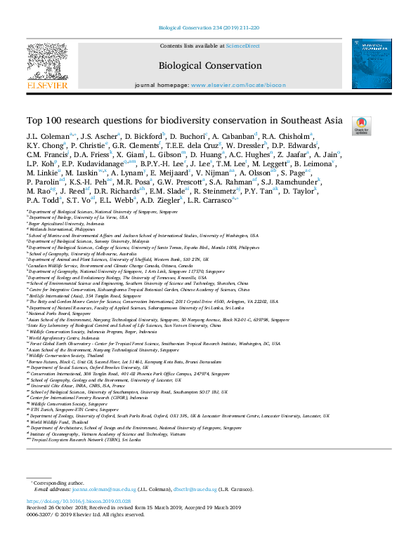 (PDF) Top 100 research questions for biodiversity conservation in ...