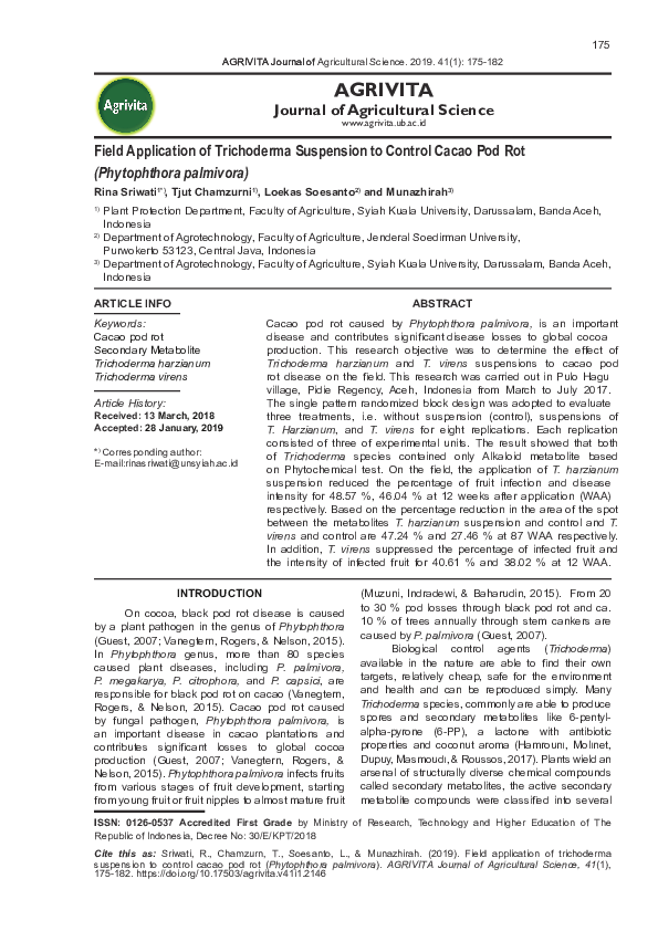 (PDF) Field Application of Trichoderma Suspension to Control Cacao Pod ...