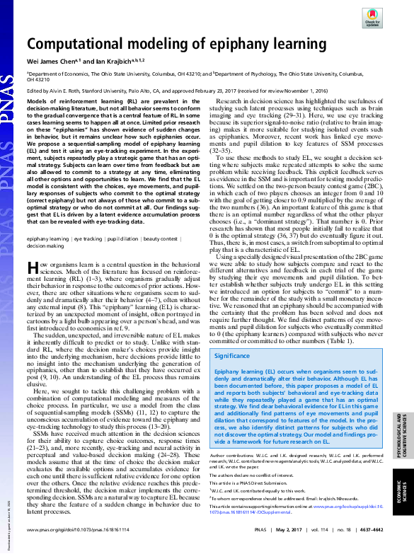 (PDF) Computational modeling of epiphany learning
