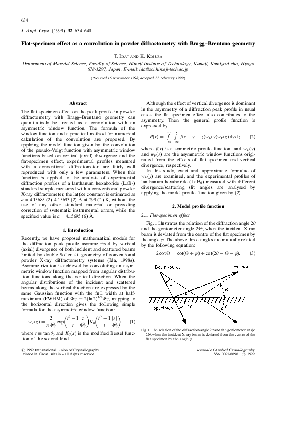 (PDF) Flat-specimen effect as a convolution in powder diffractometry ...