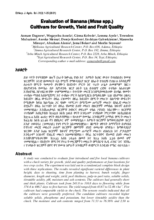 (PDF) Evaluation of Banana (Musa spp.) Cultivars for Growth, Yield, and ...
