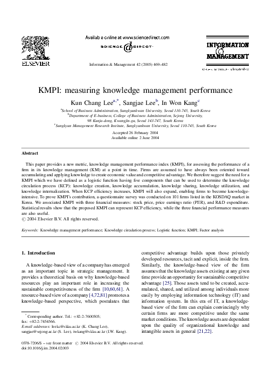 (PDF) KMPI: measuring knowledge management performance