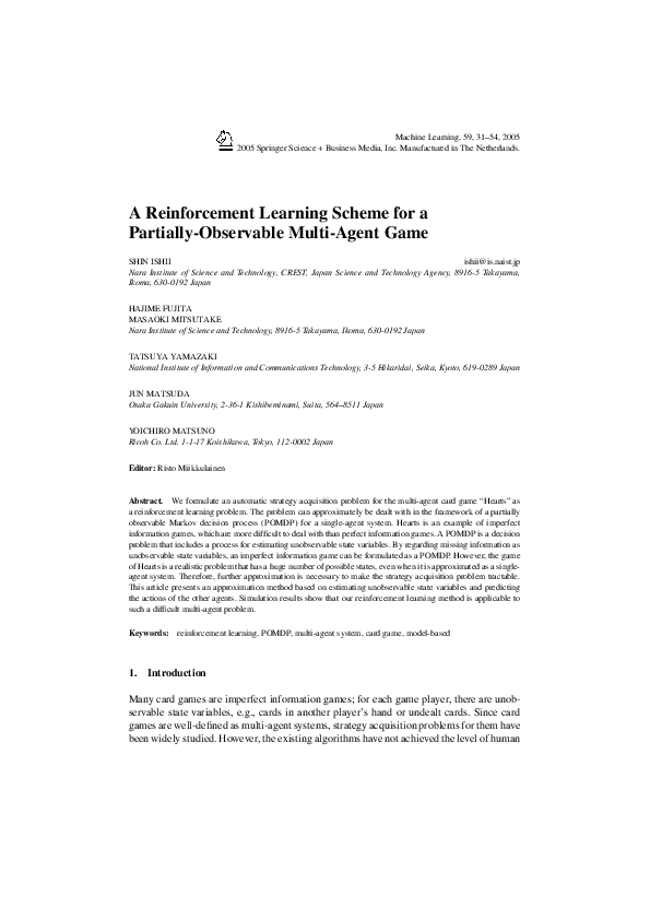 (PDF) A Reinforcement Learning Scheme for a Partially-Observable Multi ...