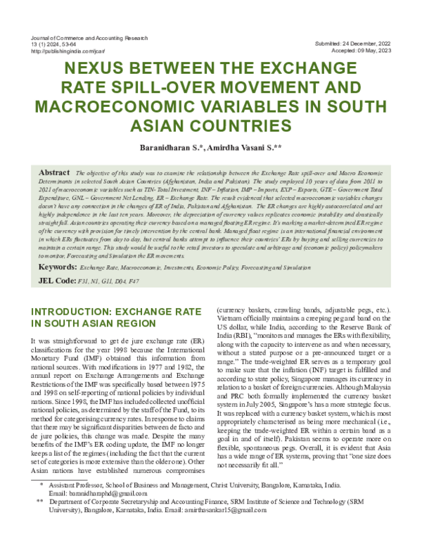 (PDF) NEXUS BETWEEN THE EXCHANGE RATE SPILL-OVER MOVEMENT AND ...
