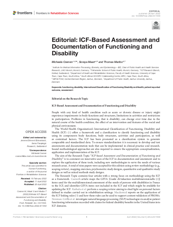 (PDF) Editorial: ICF-Based Assessment and Documentation of Functioning ...