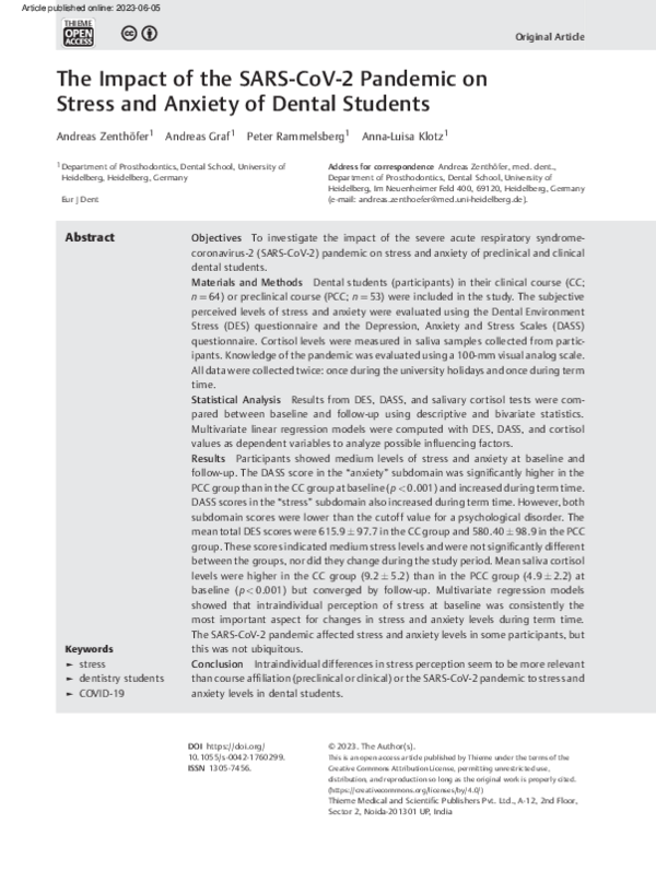 (PDF) The Impact of the SARS-CoV-2 Pandemic on Stress and Anxiety of ...
