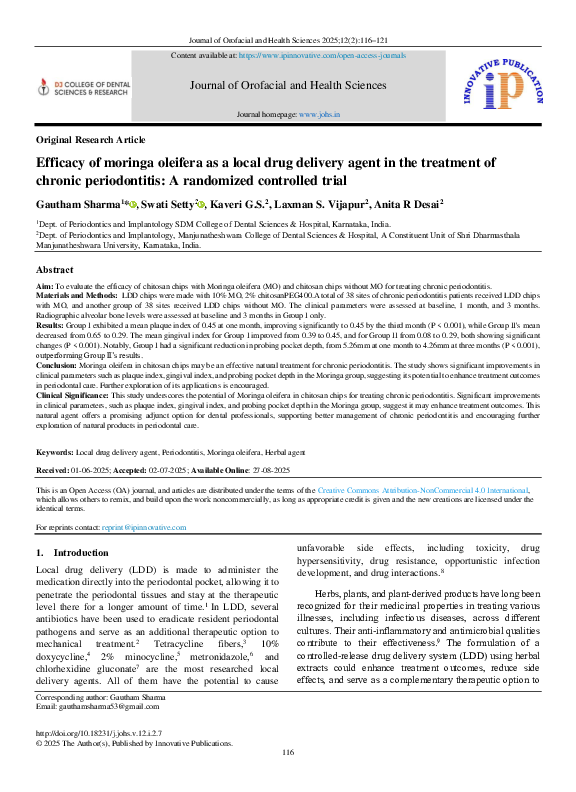 (PDF) Efficacy of moringa oleifera as a local drug delivery agent in ...