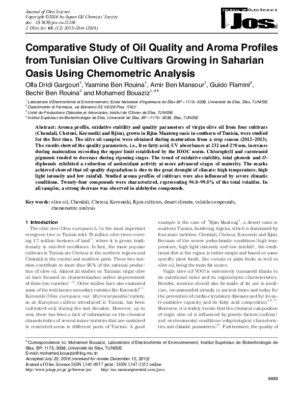 (PDF) Comparative Study of Oil Quality and Aroma Profiles from Tunisian ...