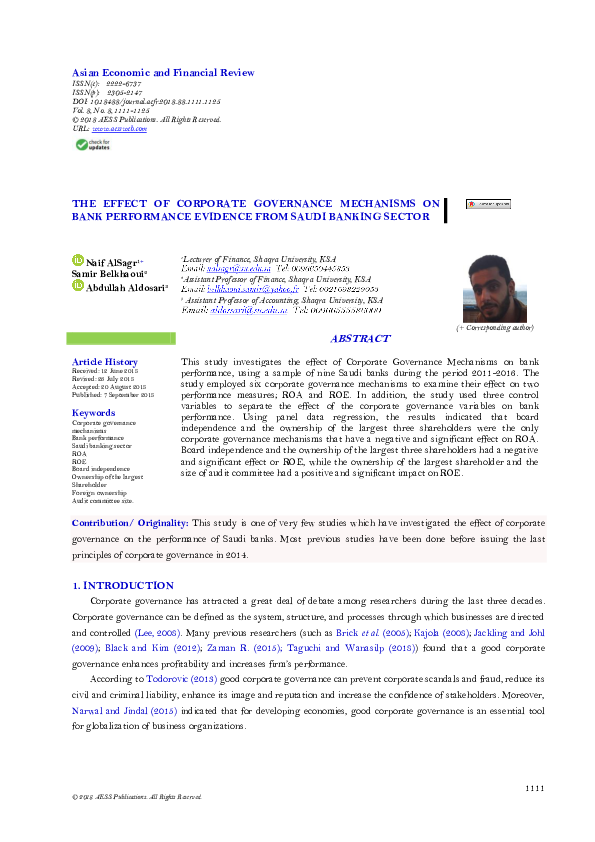 (PDF) The Effect of Corporate Governance Mechanisms on Bank Performance ...