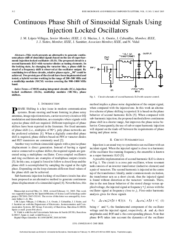 (PDF) Continuous phase shift of sinusoidal signals using injection ...