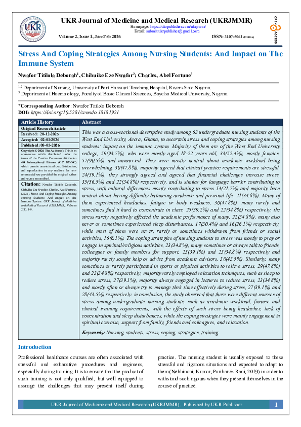 (PDF) Stress And Coping Strategies Among Nursing Students: And Impact ...