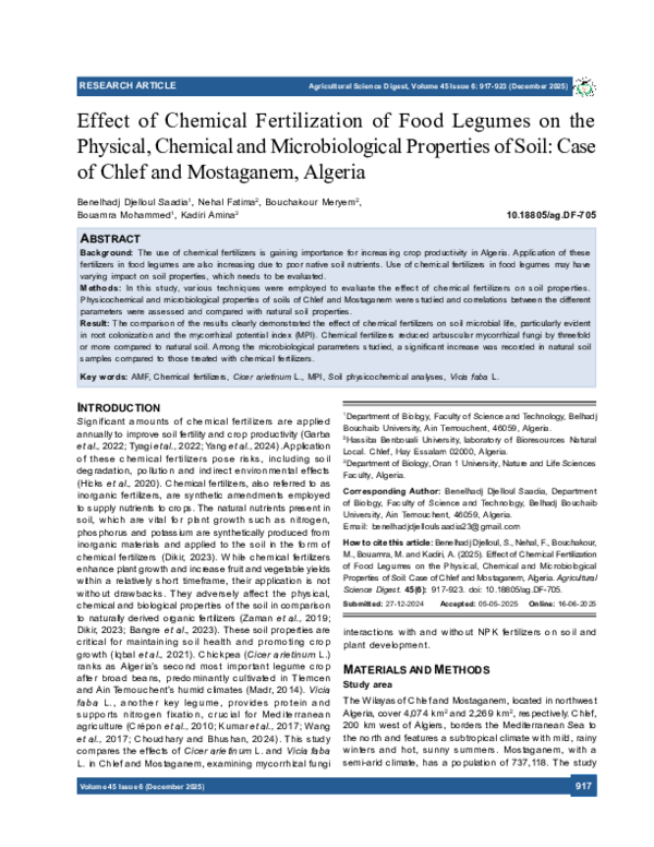 (PDF) Effect of Chemical Fertilization of Food Legumes on the Physical ...