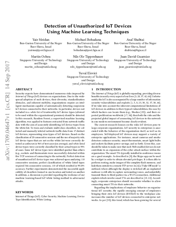 (PDF) Detection of Unauthorized IoT Devices Using Machine Learning ...