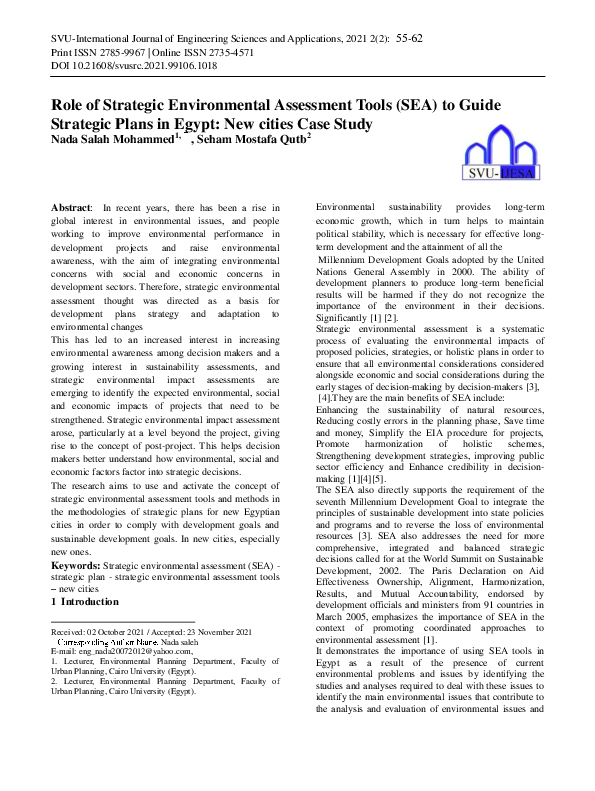 (PDF) Role of Strategic Environmental Assessment Tools (SEA) to Guide ...