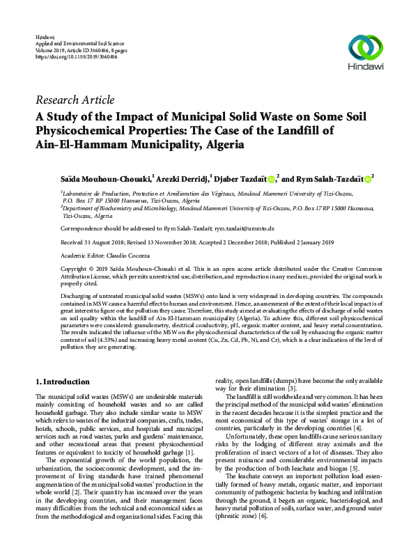 (PDF) A Study of the Impact of Municipal Solid Waste on Some Soil ...